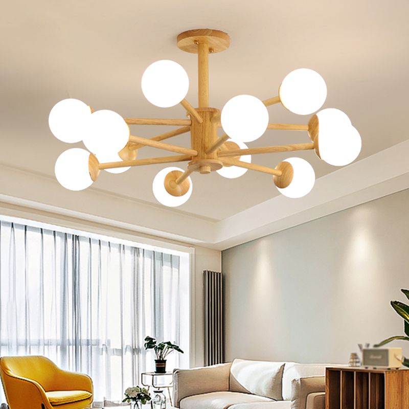 Modern Simplicity Starburst Suspended Lighting Fixture Wood Hanging Ceiling Fixture for Restaurant