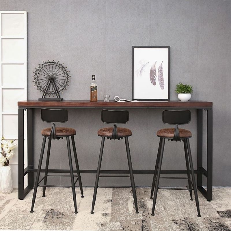 Industrial Bar Wine Table Solid Wood Top Bistro Table with Black Base