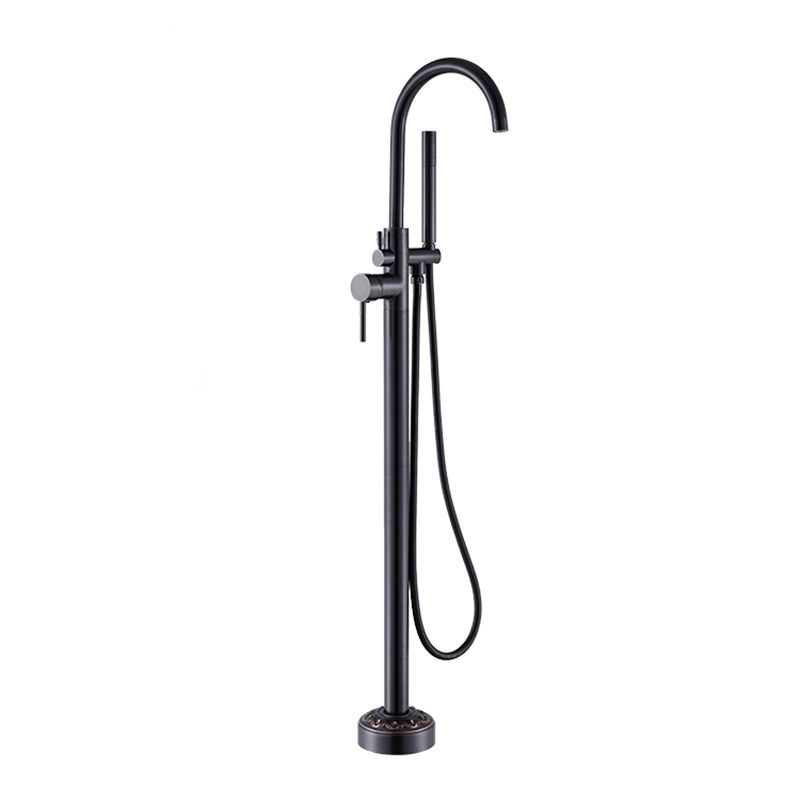 Floor Mounted Metal Freestanding Tub Filler Single Handle Freestanding Faucet with Hose