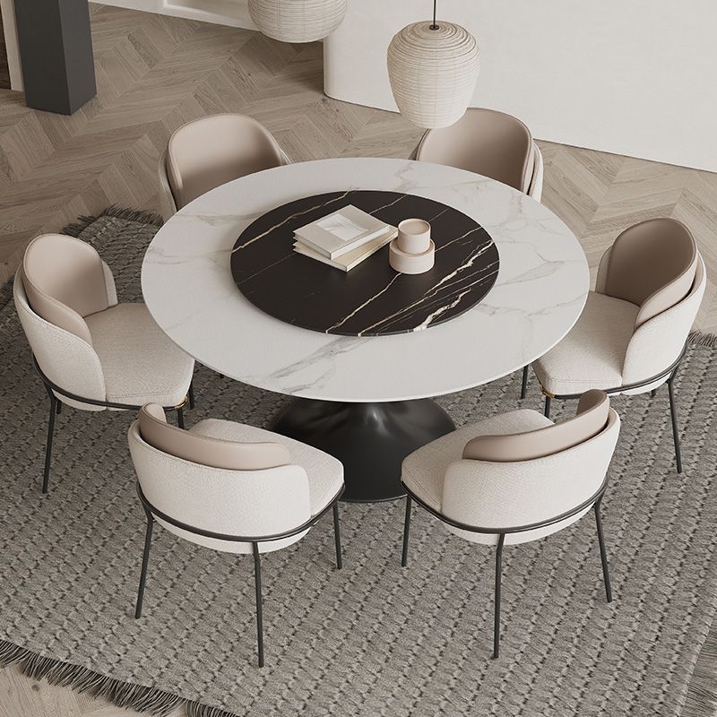 Modern Round Dining Table Set 1/3/4/5/7 Pieces Sintered Stone Dinette Set with Turntable