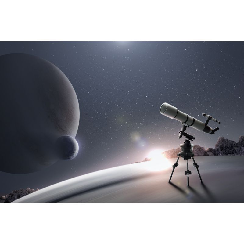 Cool Telescope and Globes Mural for Living Room, Blue and White, Made to Measure