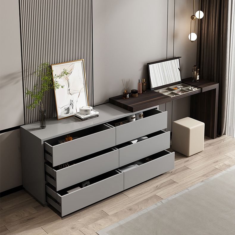 Modern 6-Drawer Flip-top Makeup Vanity Set with Mirror and Stool