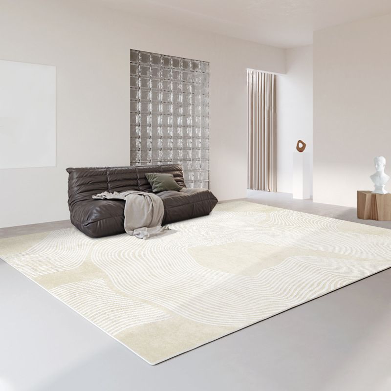 Modern Rug Light Grey Polyester Rug Stain Resistant Rug for Living Room