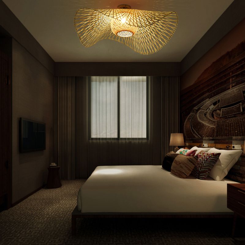 Modern Flush Mount Light Simple Ceiling Lamp with Bamboo Shade for Living Room