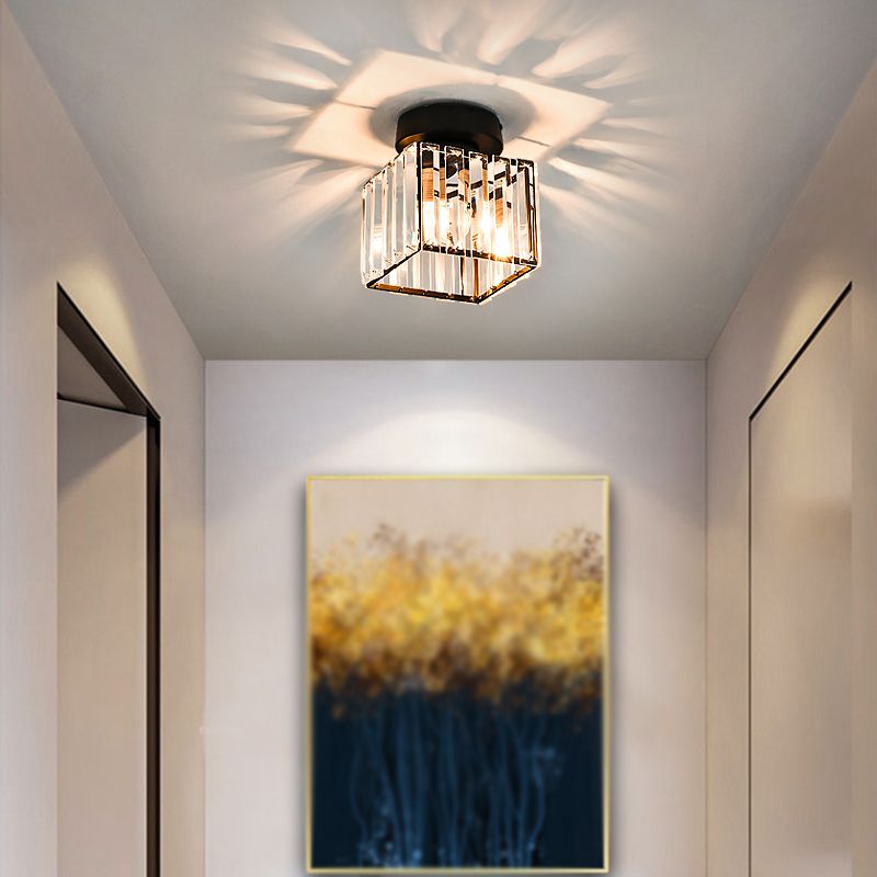 Modern Flush Light Fixtures Crystal Geometric 1 Light Flush Mount Lamp