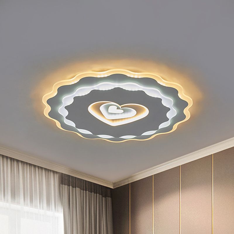 LED Parlor Flush Light Fixture Nordic White Ceiling Flush Mount with Loving Heart Acrylic Shade