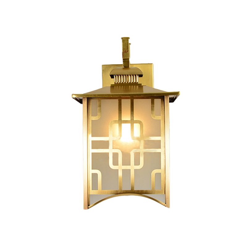 Lantern Sconce Light Colony Frosted White Glass 1 Head Gold Wall Lamp Fixture for Living Room
