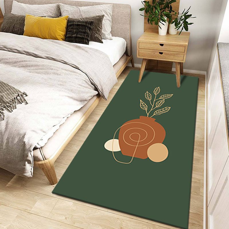 Dark Green Pattern Rug Modern Polyester Rug Washable Rug for Living Room