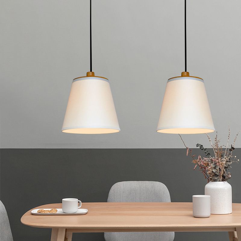 Fabric Barrel Ceiling Hang Fixture Minimalism 1-Light Drop Pendant Lamp in White over Table