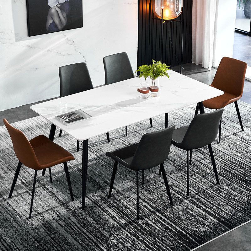 Stone Top Dining Table Industrial Rectangle Table with 4 Legs
