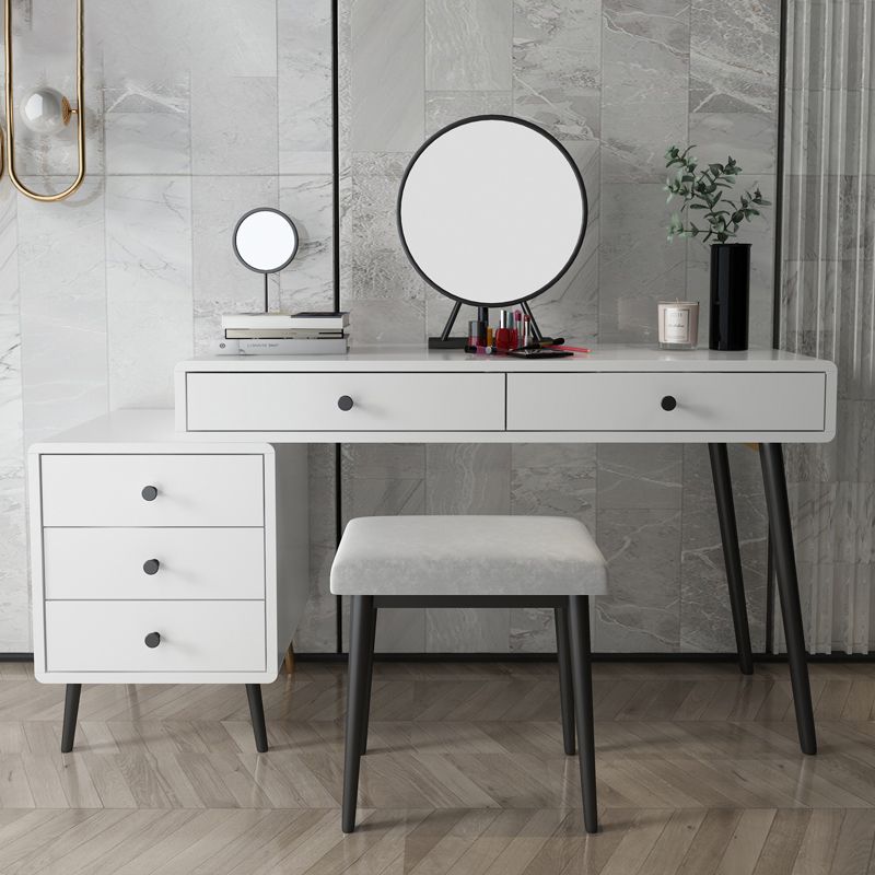Wood and Metal Vanity Table with Stool Accent 5 Drawers Makeup Desk