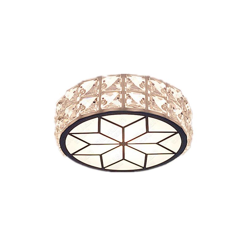 LED Flush Mount Spotlight Minimalist Round Clear Crystal Ceiling Light Fixture with Petal Pattern, Warm/White Light