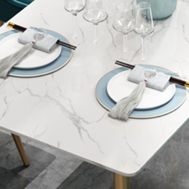Rectangle Golden Base Dining Table Glam Faux Marble Table for Home