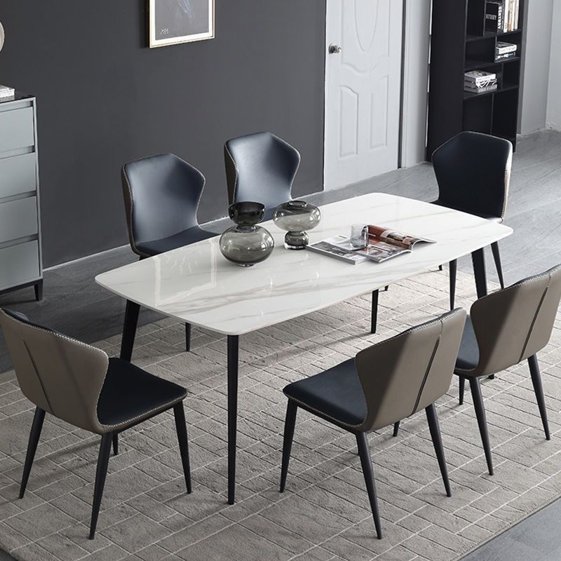 Contemporary Stone Rectangular Dining Table with 4 Steel Foot