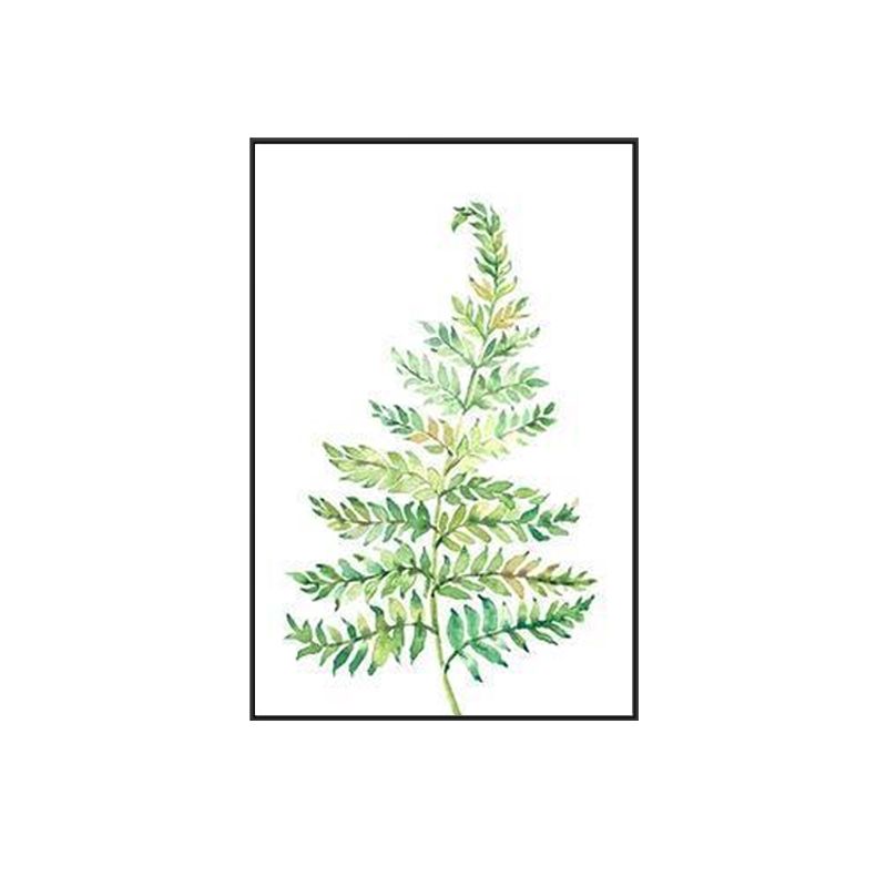 Textured Leaf Painting Wall Decor Rustic Canvas Art Print in Green for Living Room