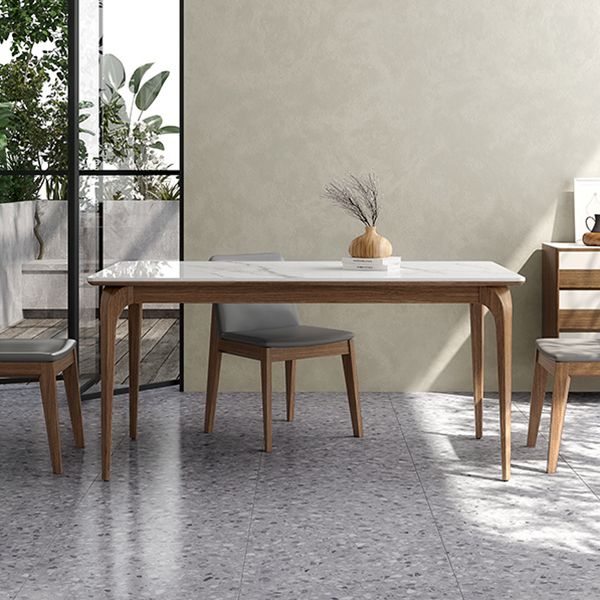 Mesa de comedor de tono blanco rectángulo Mesa de piedra sinterizada retro moderna con 4 patas