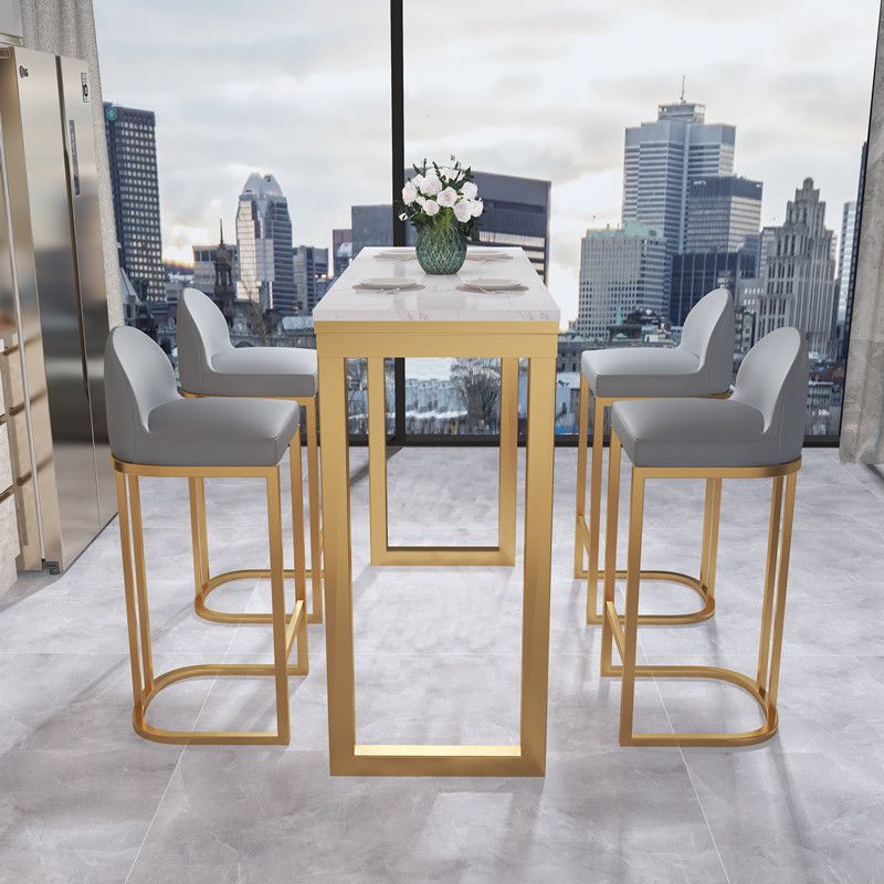 Glam White Marble Table with Rectangle Table Top Gold Sled Table - 42" H