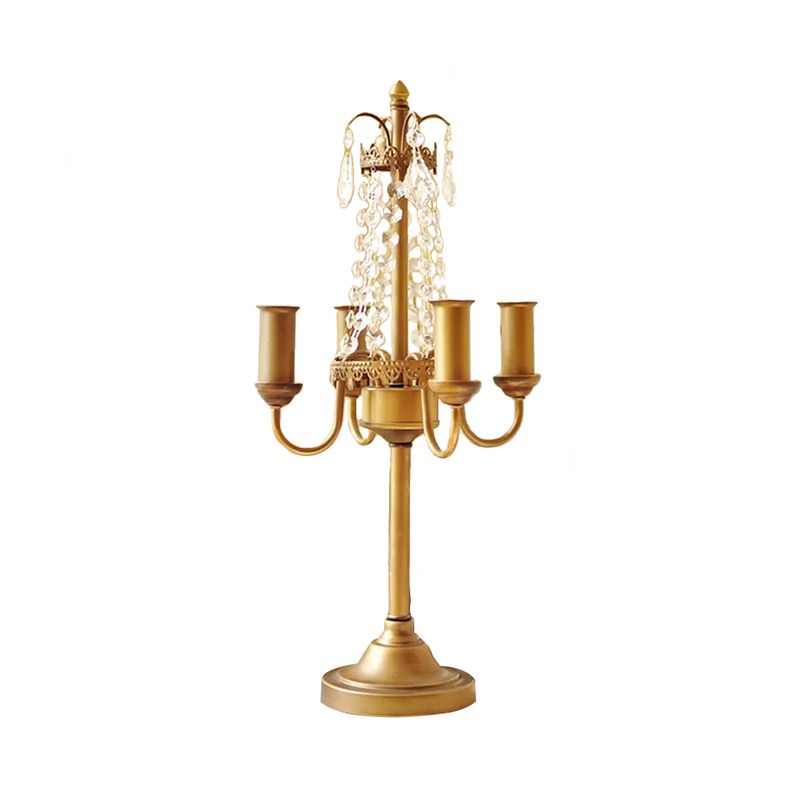 Lampada da tavolo a candela per soggiorno con lampada da tavolo in stile tradizionale in metallo con perline di cristallo trasparente