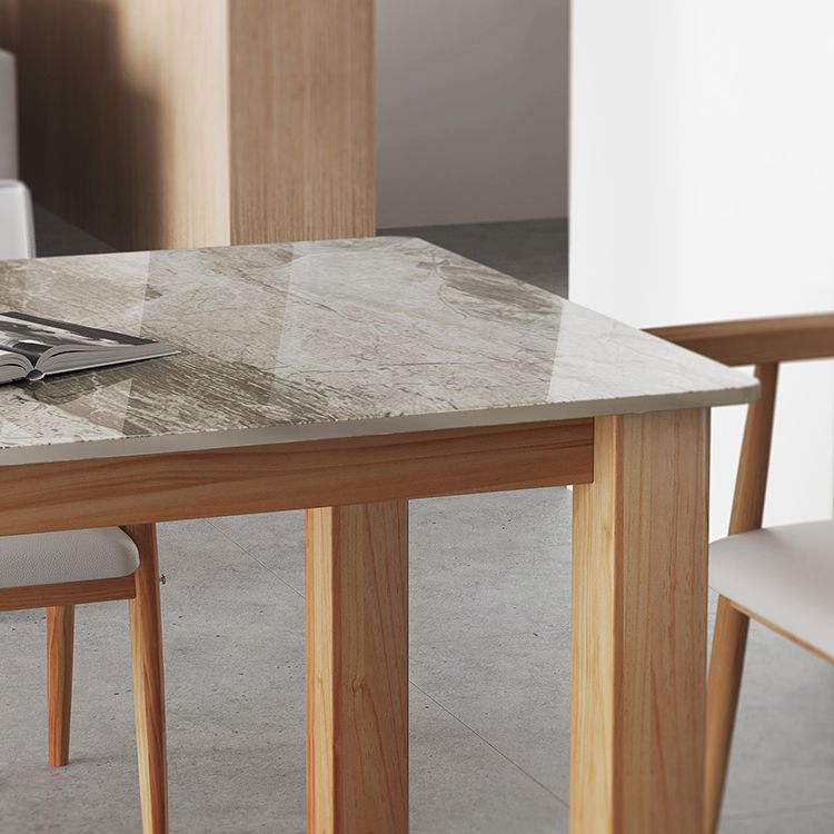 Sintered Stone Top Dining Table Modern Rectangle Table with Wooden Base