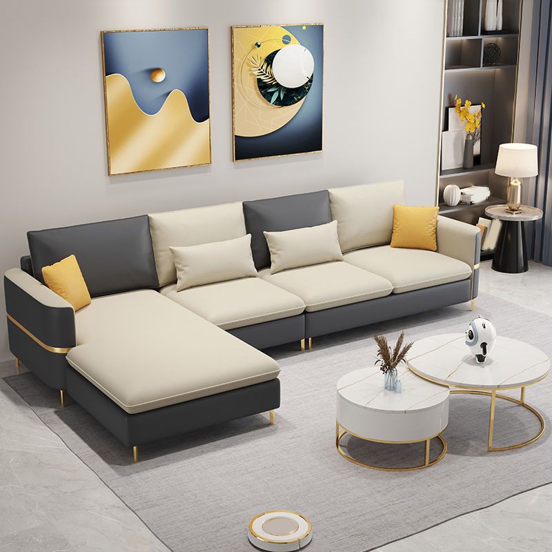 35.4"H Modern Square Arm Faux Leather Sofa& Chaise for Living Room