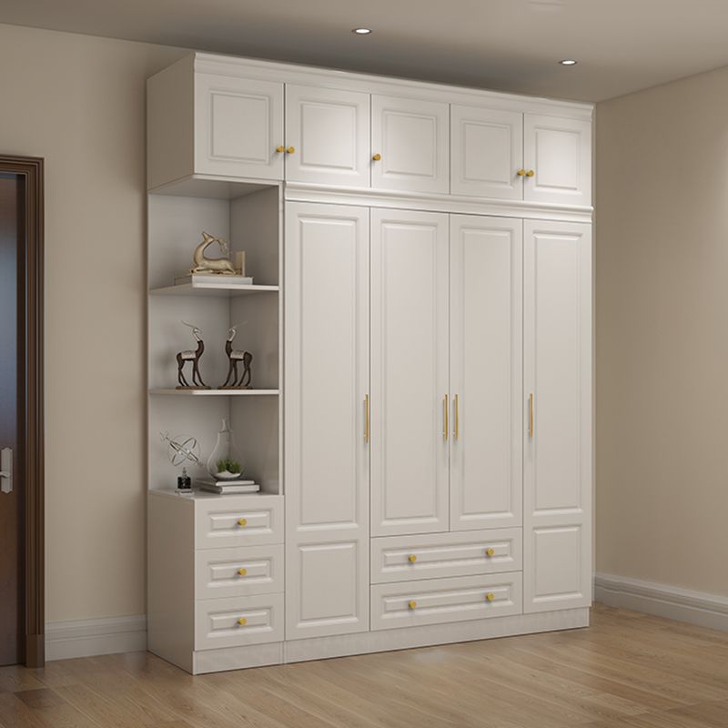 Hinged White Wardrobe Armoire Engineered Wood Wardrobe Closet