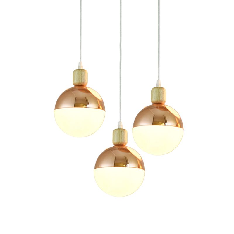 3/4 Heads Sala da pranzo Multi-pendente Modernista Oro Rosa Appesa Luce con sfumatura in vetro Opal OPAL