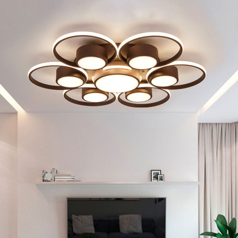 Modernism 2/4/6 Lights LED Ceiling Flush Mount Light with Acrylic Shade Brown Round Ceiling Light Fixture in Warm/White Light
