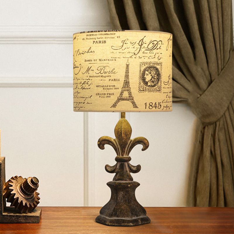 Tambre de la sala de estar iluminación de la tela del país 1 Luz de escritorio de guión de beige Luz de escritorio con resina Cilindro/Baluster