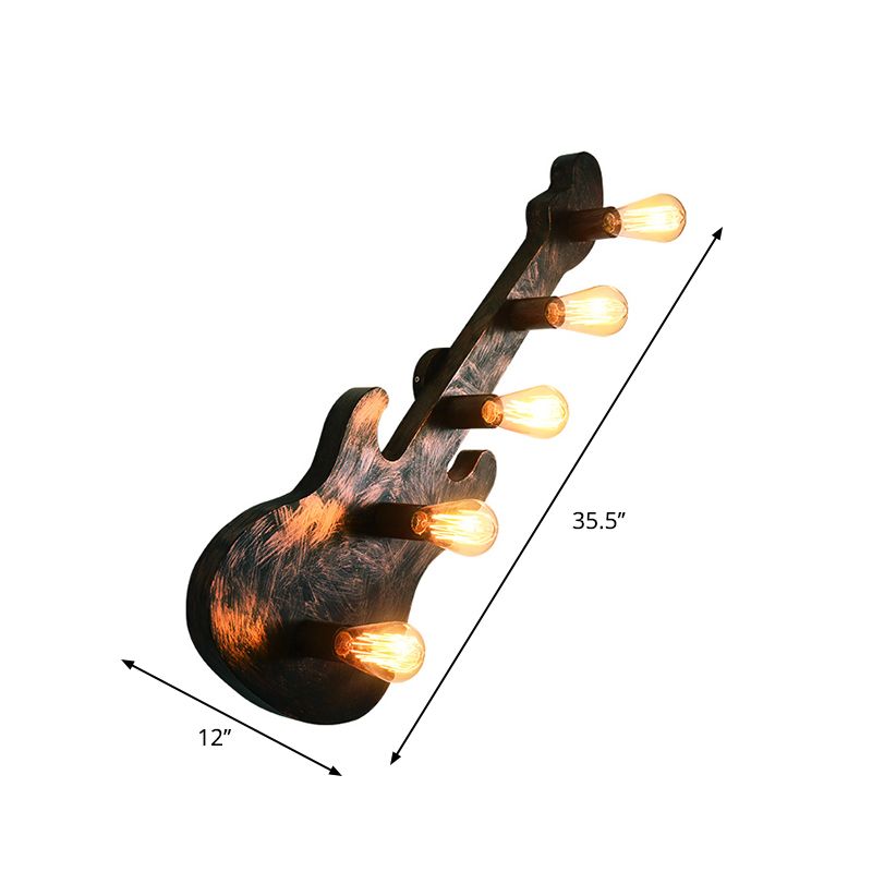 Vintage Bare Open Wall Sconce Light 5 Lights Metallic Wall Lighting in Rust with Guitar Backplate