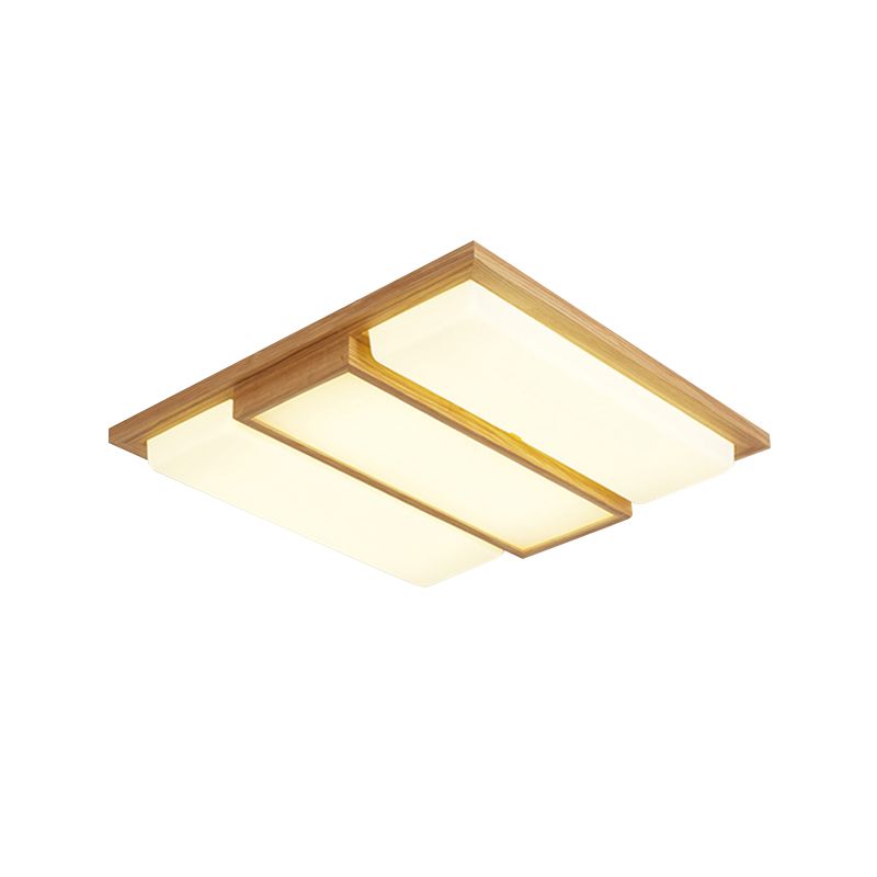 Square/Rectangle Wood Flush Lamp Simplicity 26"/35.5" Long LED Beige Ceiling Mounted Fixture in Warm/White Light