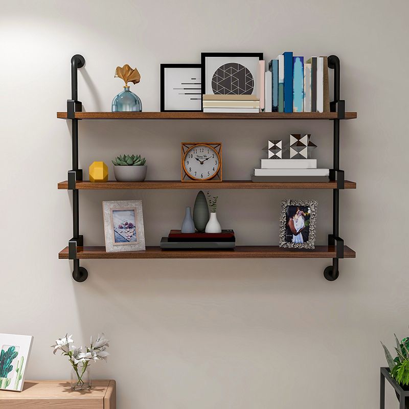Modern Metal and Wood Bookcase Walnut Floating Bookshelf for Living Room 7.9" W
