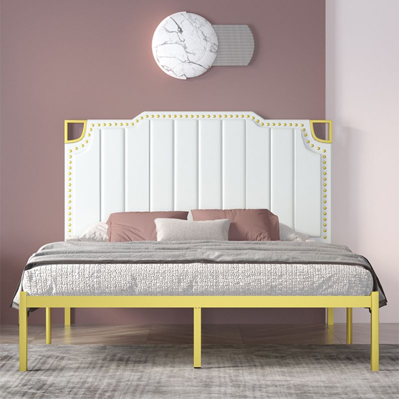 Stepped Bed Panel Leather Headboard Wire-Grid Frame,45.27" H