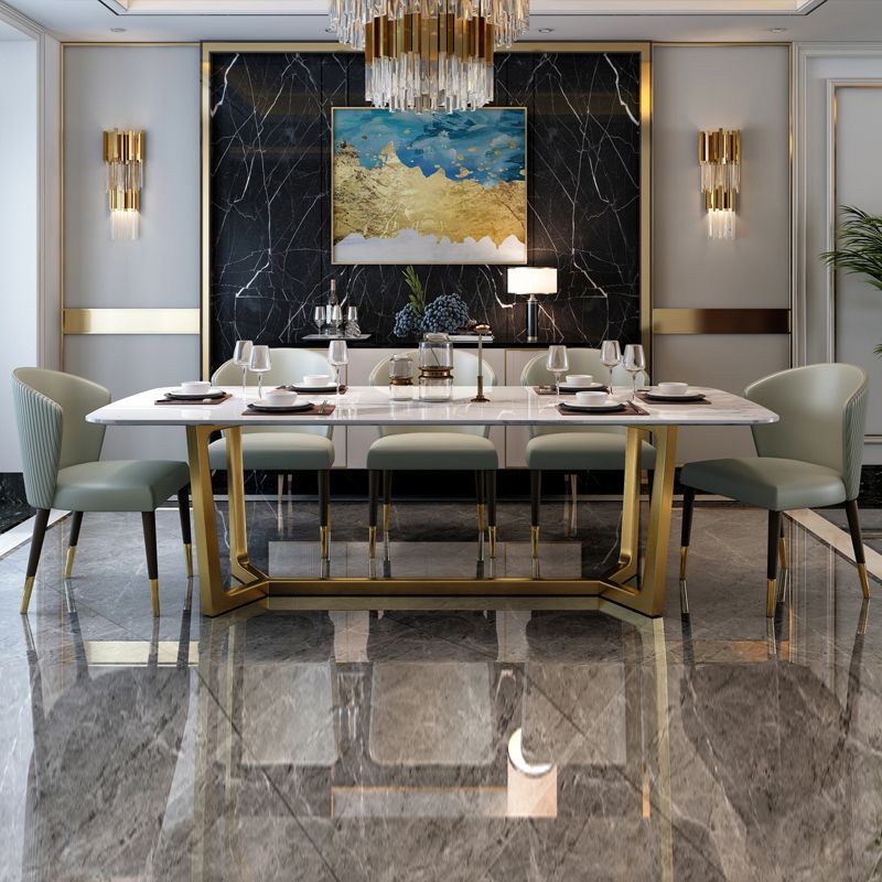 Glam Style Sintered Stone Dining Set with Traditional Height Table and Golds Trestle Base