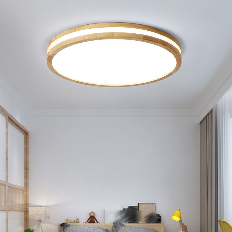 Wood Round Flush Mount Ceiling Light Modern 1 Light Flush Mount Ceiling Fixture in Brown