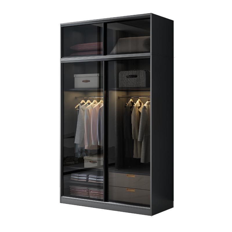 Black Wardrobe for Home Modern Style Cabinet with Glass Doors