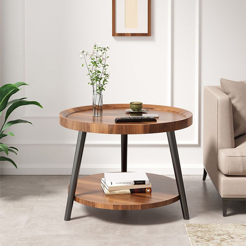 Wood Cocktail Table 3 Legs Modern Single Coffee Table with Shelf
