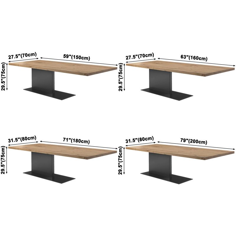 Solid Wood Rectangle Dining Table Modern Kitchen Wood Table with Metal Pedestal