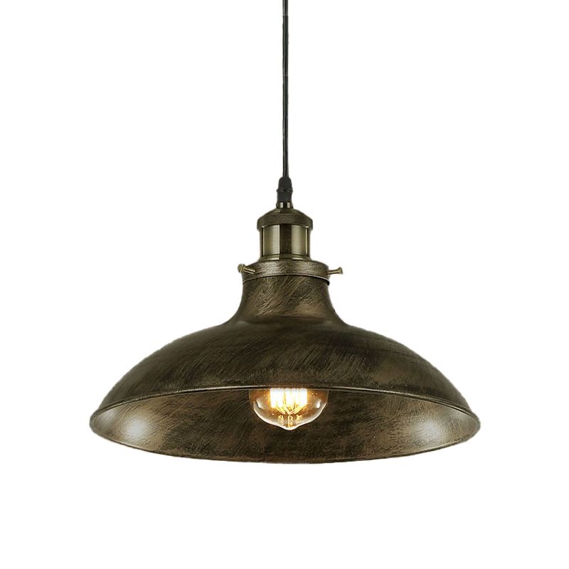 Antique Stylish Bowl Pendant Lamp 12"/14" W 1 Light Wrought Iron Hanging Fixture with Plug in Cord in Black/Grey