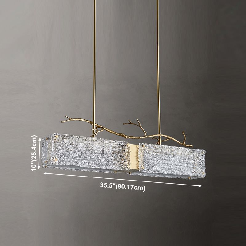 2-Light Island Light Modern Style Rectangular Shape Glass Pendant Lighting in Gold