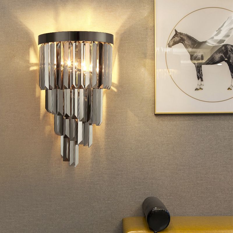 Crystal Geometric Shape Wall Sconce Modern Style 2 Lights Wall Light Fixture in Gray