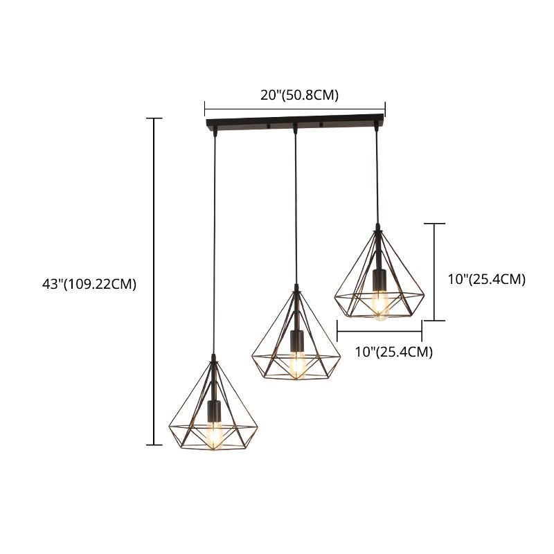 Diamond Iron Cluster Pendant Lighting Post-Modern Restaurant Hanging Lamp in Black