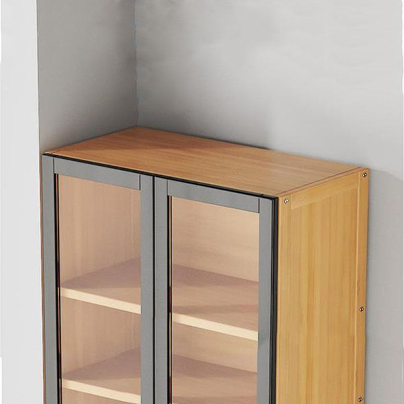 Modern Style Bookcase Bamboo Closed Back Bookshelf with Door for Home Office