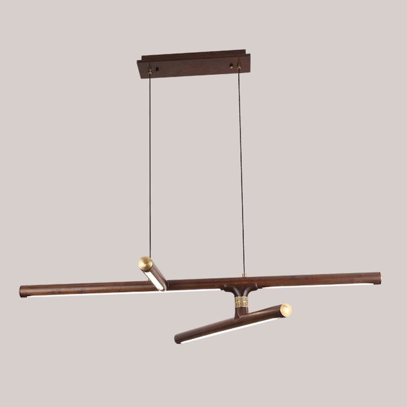 Linear Tea Room Suspension Lamp Wooden Minimalist LED Hanging Island Light Fixture