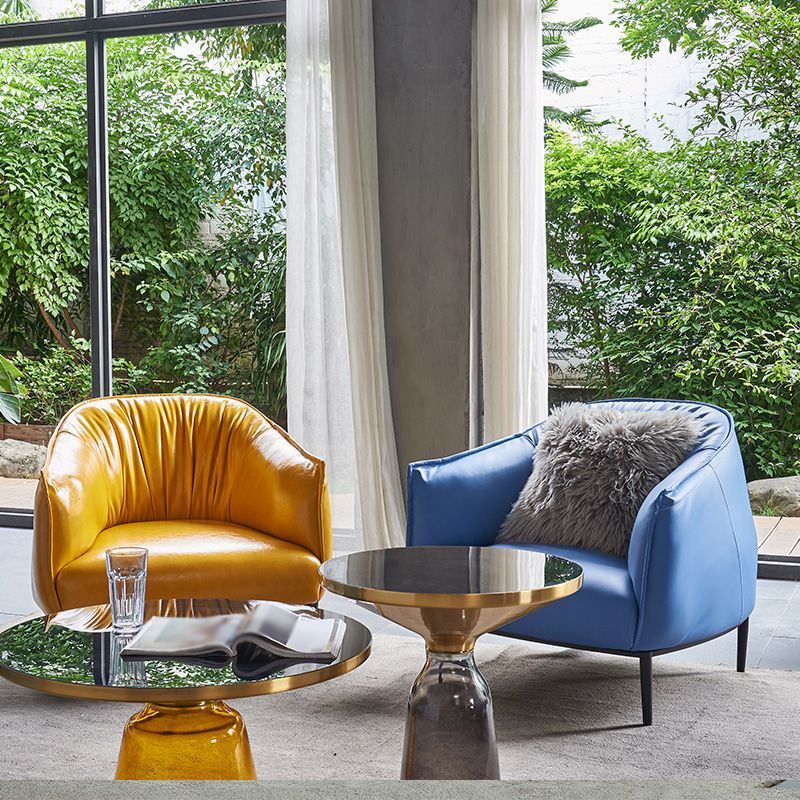 Solid Color Bedroom Leather Arms Included Round Arms Camel Back Barrel Chair