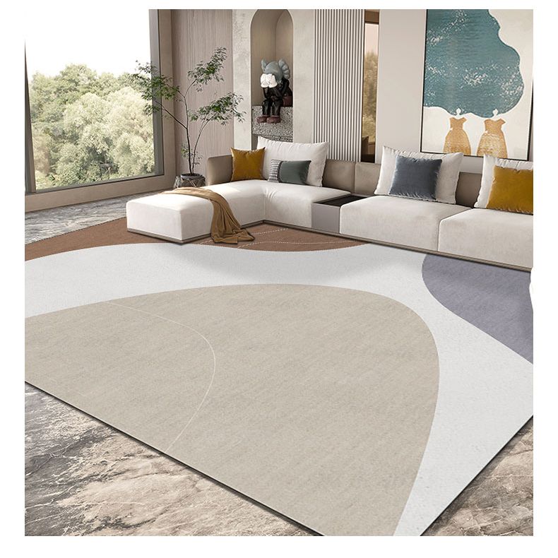 Chic Modern Area Rug Color-Blocked Grey Carpet Polyester Stain Resistant Rug for Home Decor
