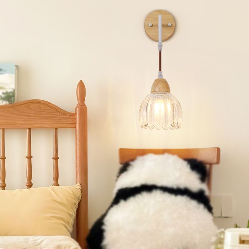 Modern Simple Wall Light Wooden Dome Shape Wall Lamp for Living Room