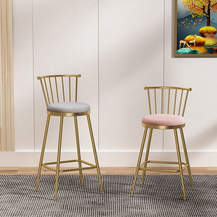 Nordic Armless Backrest Counter Stool Iron Dessert Shop Bar Stool with Pedal and Cushion