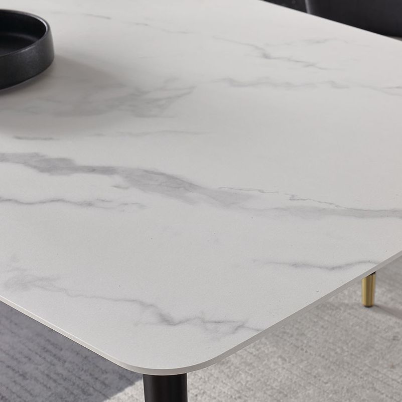 Mesa de comedor de lujo tradicional rectangular de piedra sinterizada mesa de comedor de 4 patas con marco negro