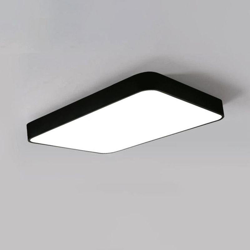 Rectangular Office Flush Lamp Metallic Modern LED Ceiling Mounted Light in Black