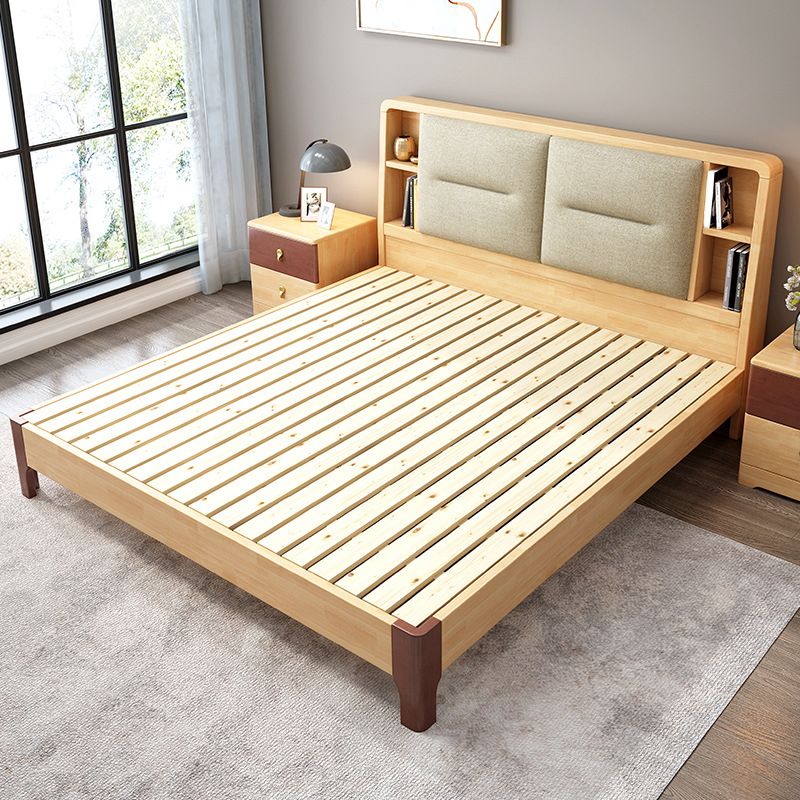 Scandinavian Solid Wood Storage with Rectangular Headboard Bed Frame